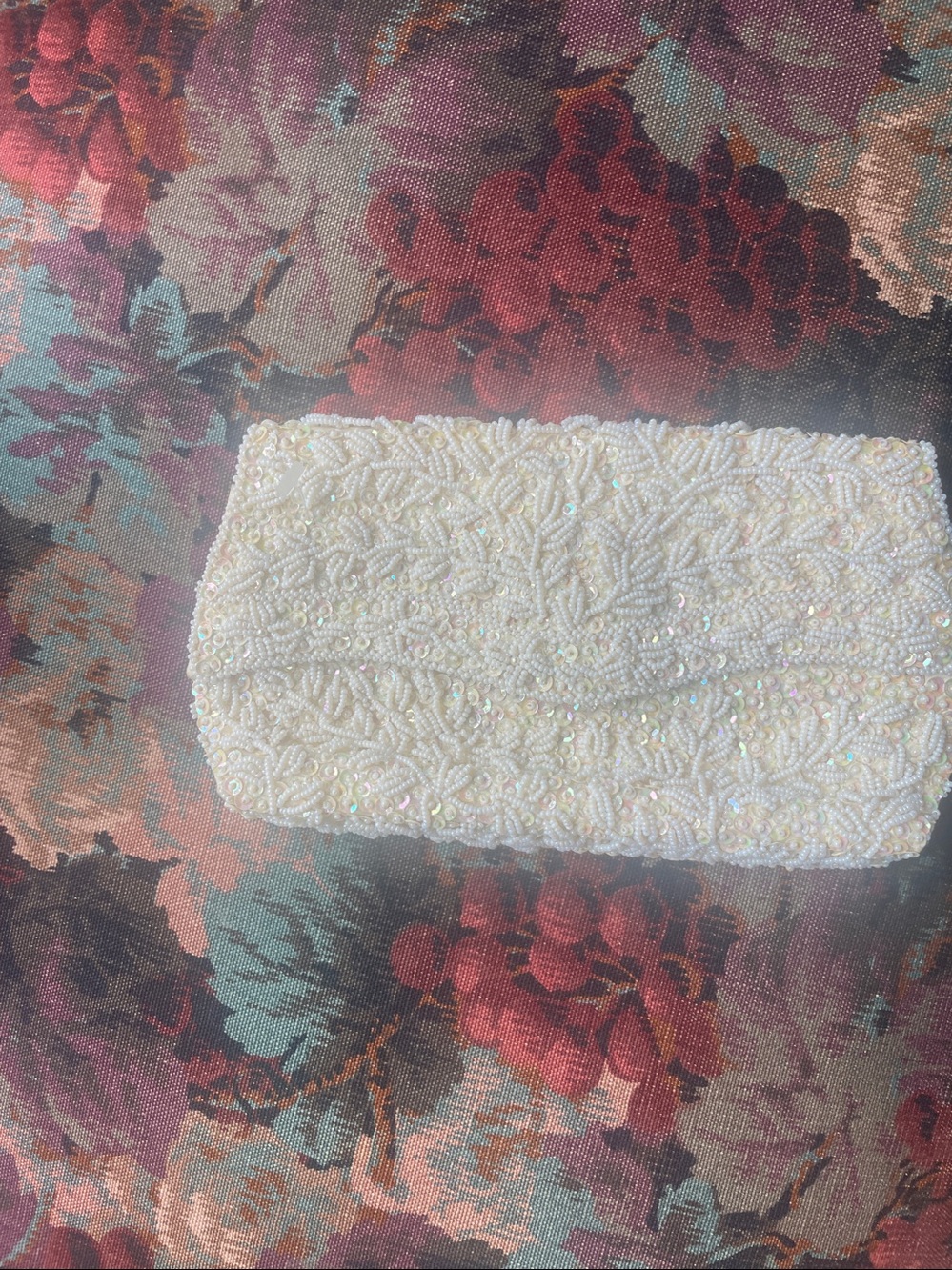 Vintage Ivory Beaded Pearl-Embellished Envelope Clutch